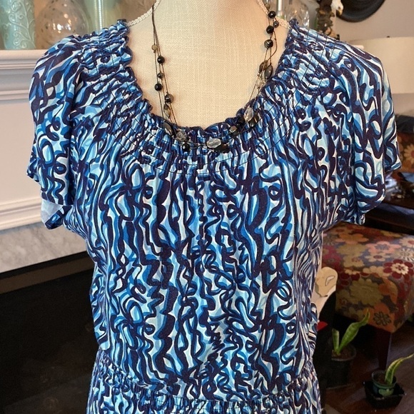 Lilly Pulitzer dress size small on off shoulder blue and black - Picture 2 of 10